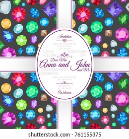 Invitation template card with gems pattern, vector illustration
