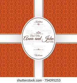 Invitation template card with orange arabic pattern, vector illustration