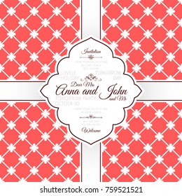 Invitation template card with vintage red spanish pattern, vector illustration