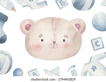 invitation template for a children's party, baby shower, children,  bear