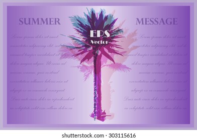 Invitation template. Colorful background with silhouette of palm trees on the beach. Tropical seasonal background for topics of travel, vacation and summer.