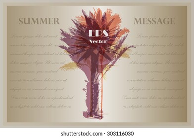 Invitation template. Colorful background with silhouette of palm trees on the beach. Tropical seasonal background for topics of travel, vacation and summer.