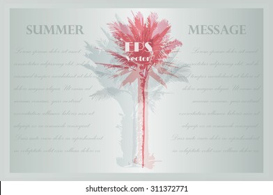 Invitation template. Colorful background with silhouette of palm trees on the beach. Tropical seasonal background for topics of travel, vacation and summer.