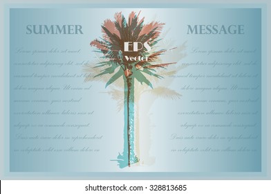 Invitation template. Colorful background with silhouette of palm trees on the beach. Tropical seasonal background for topics of travel, vacation and summer.