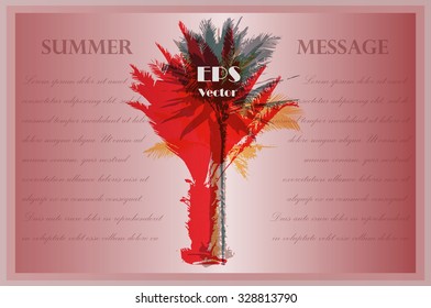 Invitation template. Colorful background with silhouette of palm trees on the beach. Tropical seasonal background for topics of travel, vacation and summer.