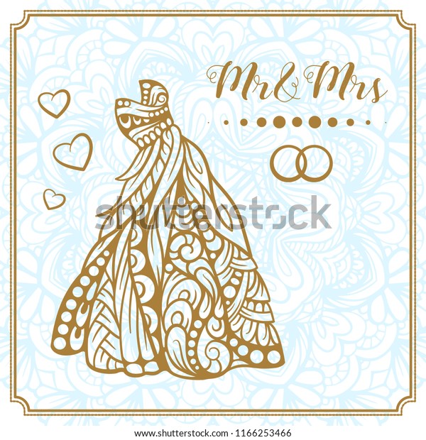 Invitation Template Decorated Patterned Wedding Dress Stock Vector