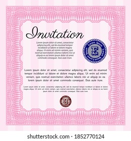 Invitation template. Elegant design. With complex background. Detailed.  Pink color.