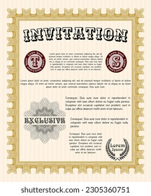 Plantilla de invitación. Diseño elegante. Con un patrón de guilloche de gran calidad. Personalizable, fácil de editar y cambiar los colores.  Color naranja.