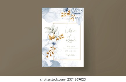 invitation template with elegant watercolor white blue roses