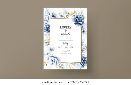 invitation template with elegant watercolor white blue roses