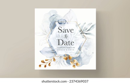 invitation template with elegant watercolor white blue roses