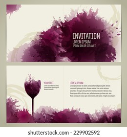 Invitation template for event or party. Suitable for tasting events or wine presentation. Artistic design background with stains.