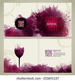 Invitation template for event or party. Suitable for tasting events or wine presentation. Artistic design background with stains.