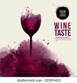 Invitation template for event or party. Suitable for tasting events or wine presentation. Artistic design background with stains. Vector