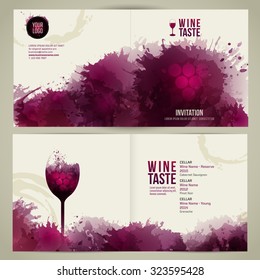 Invitation template for event or party. Suitable for tasting events or wine presentation. Artistic design background with stains. Vector