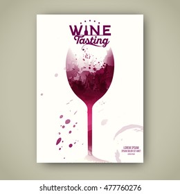 Invitation template for event or party. Suitable for tasting events, wine list or wine presentation. Artistic design background with stains. Vector