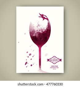 Plantilla de invitación para evento o fiesta. Adecuado para eventos de degustación, lista de vinos o presentación de vinos. Fondo de diseño artístico con manchas. Vector