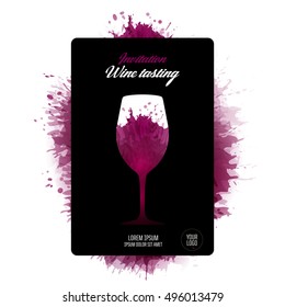 Invitation template for event or party. Suitable for tasting events or wine presentation. Artistic design background with stains. Vector