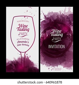 Invitation template for event or party. Suitable for tasting events or wine presentation. Artistic design background with stains. Vector