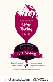 Invitation template for event, party or wine promotion. Suitable for tasting events, parties or wine presentation. Place for your text. Vector illustration.