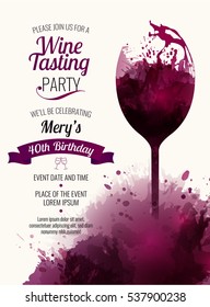 Invitation template for event, party or wine promotion. Suitable for tasting events, parties or wine presentation. Place for your text. Vector illustration.