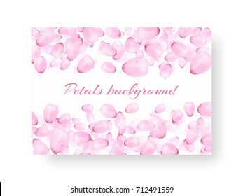 Invitation template with falling petals of a blossoming peach on a white background
