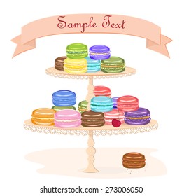 Invitation template featuring colorful macaroons on an elegant display stand.