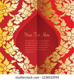 Invitation template, floral background and frame border design, Gold color of line art vintage illustration vector.