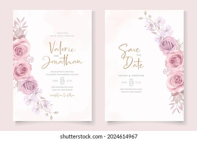 Plantilla de invitación con flores y hojas