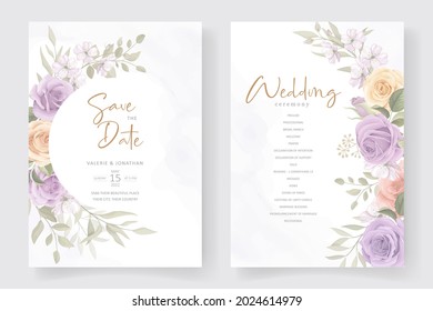 Invitation template with flower and leaf
