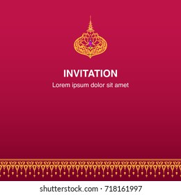 Invitation template, frame and border vector design and decoration with jewelry in Thai style antique gold floral illustration