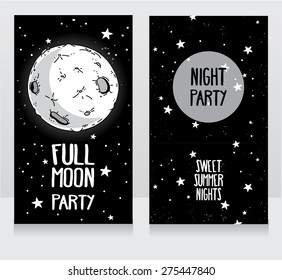 invitation template to full moon party, vector illustration