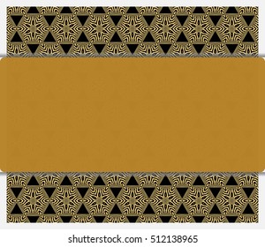 invitation template. gold geometric pattern on a black background. space for text. vector illustration. For design, wallpaper.