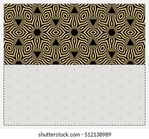 invitation template. gold geometric pattern on a black background. space for text. vector illustration. For design, wallpaper.