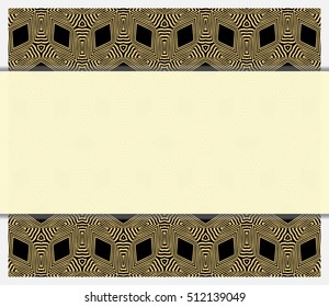 invitation template. gold geometric pattern on a black background. space for text. vector illustration. For design, wallpaper.