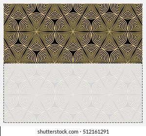 invitation template. gold geometric pattern on a black background. space for text. vector illustration. For design, wallpaper.