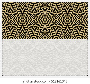 invitation template. gold geometric pattern on a black background. space for text. vector illustration. For design, wallpaper.