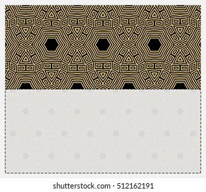 invitation template. gold geometric pattern on a black background. space for text. vector illustration. For design, wallpaper.