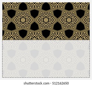 invitation template. gold geometric pattern on a black background. space for text. vector illustration. For design, wallpaper.