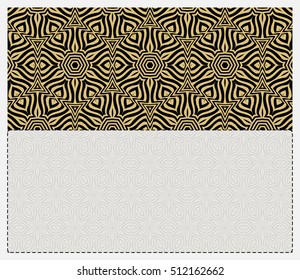 invitation template. gold geometric pattern on a black background. space for text. vector illustration. For design, wallpaper.