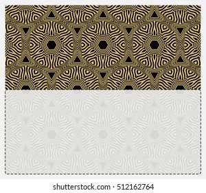 invitation template. gold geometric pattern on a black background. space for text. vector illustration. For design, wallpaper.