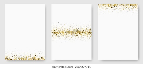 Invitation template with gold glitter on white background. Congratulation invitation, poster and cover design.