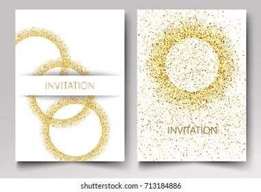 Invitation template.The gold glitter particles in the form of c