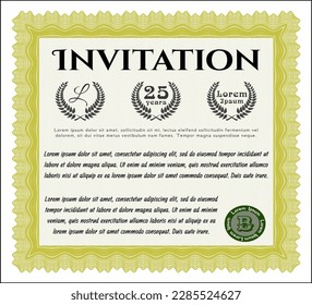 Invitation template. Good design. With great quality guilloche pattern. Customizable, Easy to edit and change colors.  Yellow color.