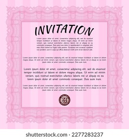 Invitation template. Good design. Printer friendly. Vector illustration.  Pink color.
