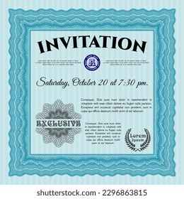Invitation template. Good design. With quality background.   Light blue color.