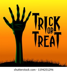 invitation template for Halloween party with corpse hand zombie from the ground. trick or treat event label poster flyer banner template for social media or web banner. vector illustration.