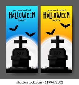 invitation template of halloween party with illustration of graveyard