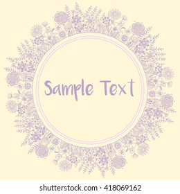Invitation template with hand drawn doodle flowers. Vintage card.