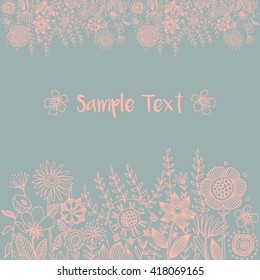 Invitation template with hand drawn doodle flowers. Vintage card.